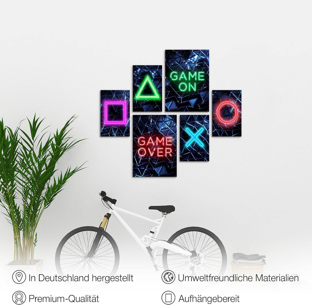 Novart Bilder Set - AUFHÄNGFERTIG - KEIN EXTRA RAHMEN BENÖTIGT - Spielkonsole Game Modern Gamer - Ki