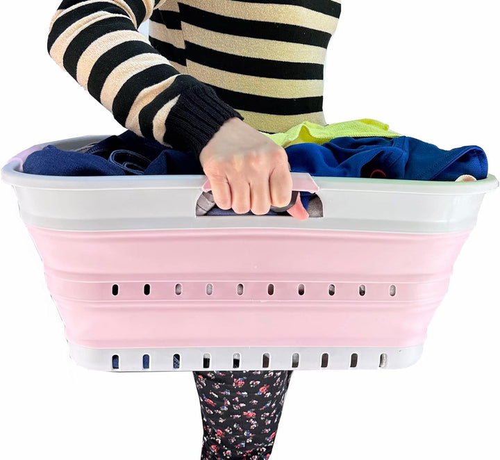 SAMMART 21L Super Mini Zusammenklappbarer Kunststoffkorb mit 3 Griffen – Faltbarer Pop-Up-Aufbewahru