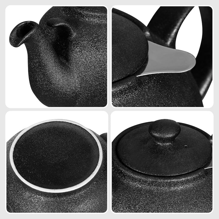 Teekanne mit Stövchen Keramik 1,6 L (Schwarz) Teekanne mit Edelstahl Sieb aus Keramik, Teekanne Live