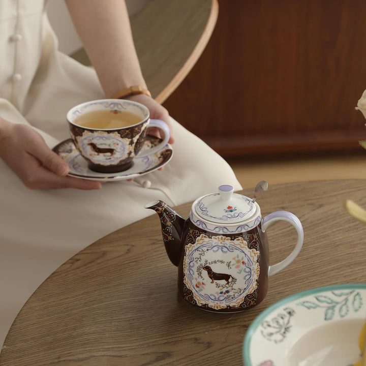 London Pottery Teekannen-Set aus Knochenporzellan, Teekanne und Servierset für einen, Tiermuster, Te