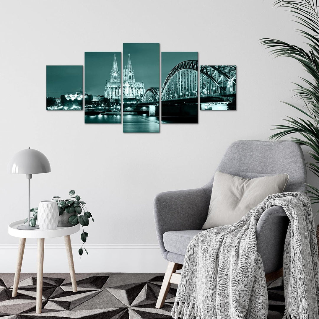 Runa Art Wandbilder Köln 5 Teilig Bild auf Vlies Leinwand Deko Wohnzimmer Schlafzimmer Stadt Brücke