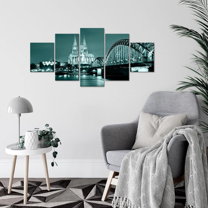 Runa Art Wandbilder Köln 5 Teilig Bild auf Vlies Leinwand Deko Wohnzimmer Schlafzimmer Stadt Brücke