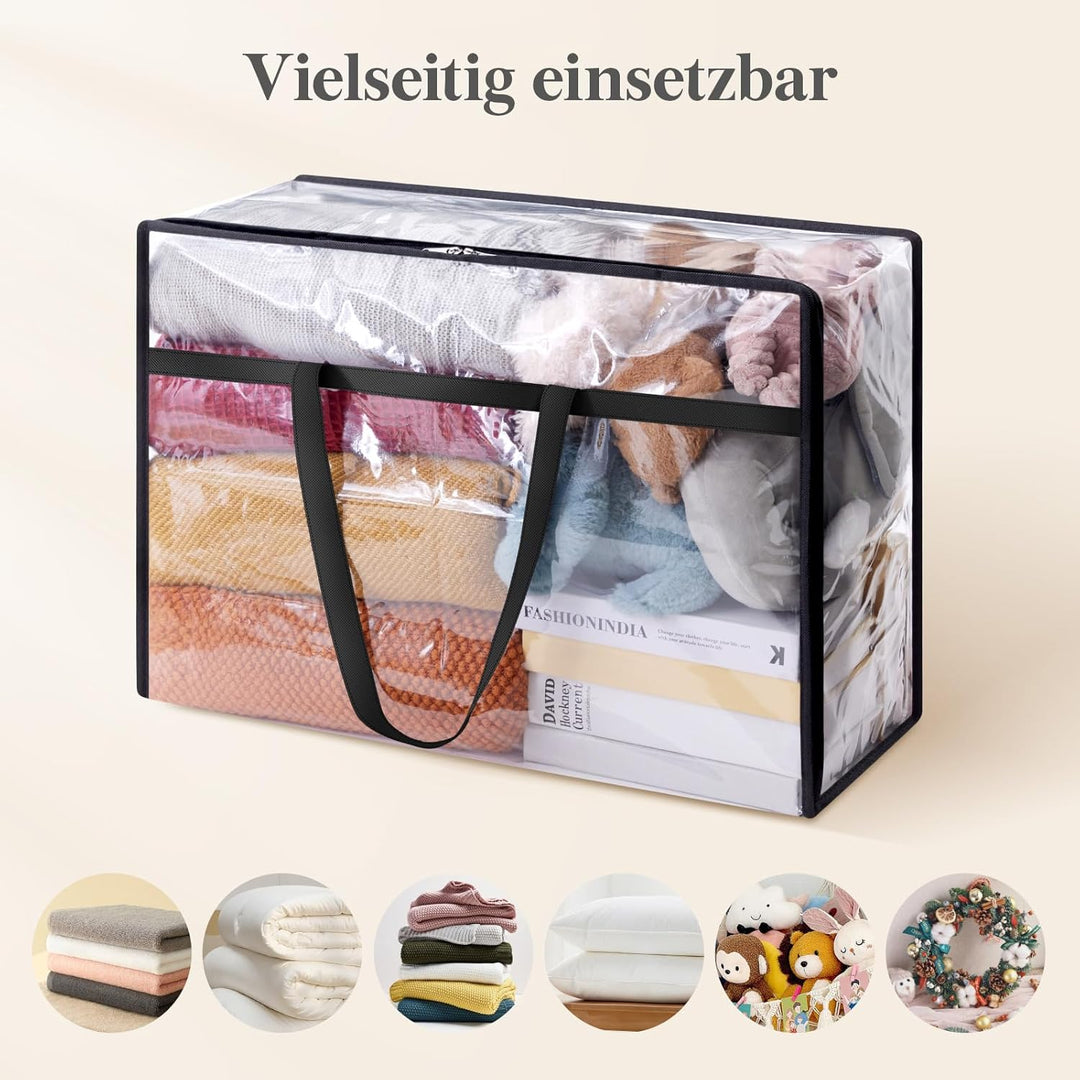 Lifewit 4 Stück Transparente Plastik Aufbewahrungstasche, 60L Kleiderschrank Organizer Aufbewahrungs