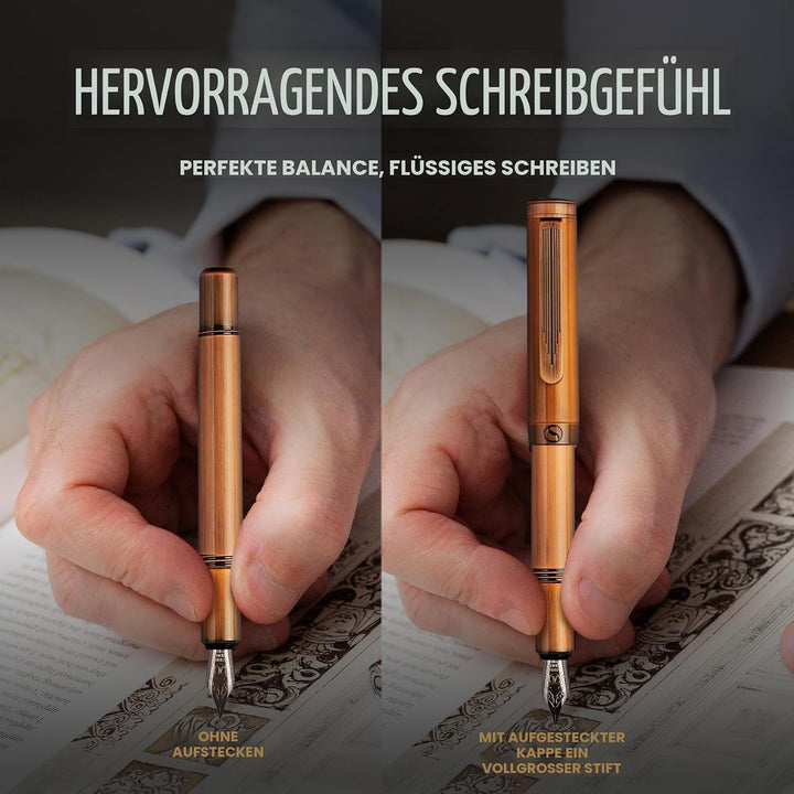 Scriveiner Luxus EDC Füllfederhalter (Medium), Messing Taschenstift, Handgebürstetes Kupferfinish, d