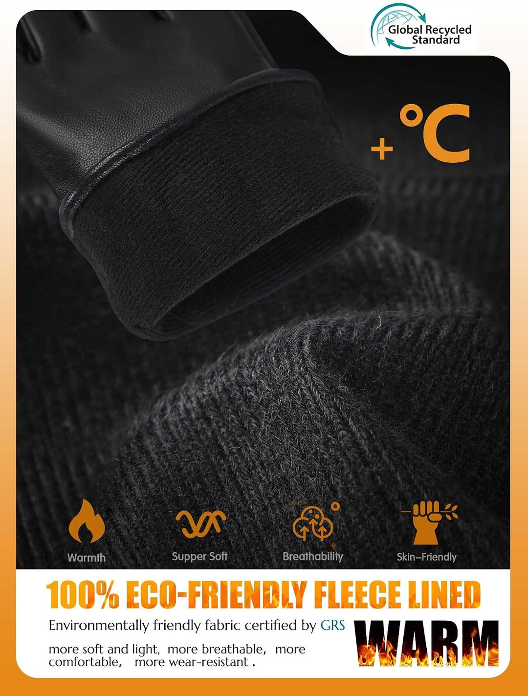 GSG SINCE 1998 Handschuhe Damen Leder Echtleder Gefüttert Schwarzfleece L