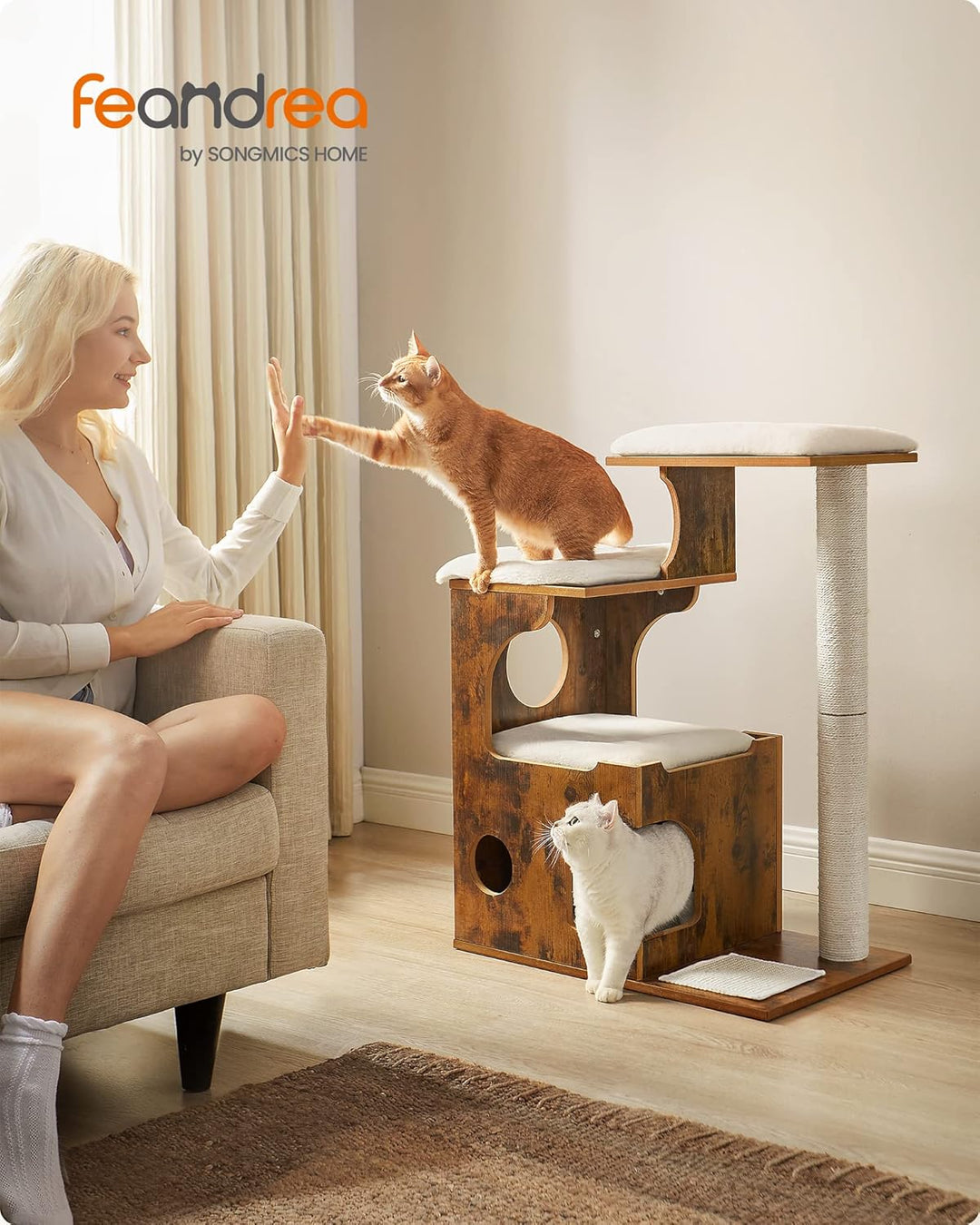 Feandrea Kratzbaum, 86 cm hoher Katzenbaum, Spanplatten-Katzenkratzbaum, mit Höhle, Liegeflächen, Sä