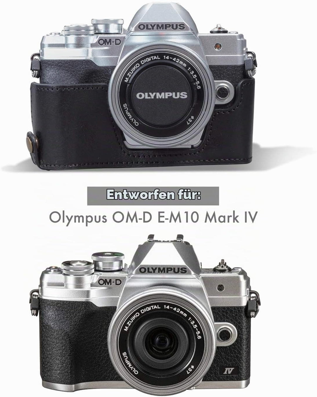 MegaGear MG1932 Ever Ready Echtleder Kameratasche mit Trageriemen kompatibel mit Olympus OM-D E-M10