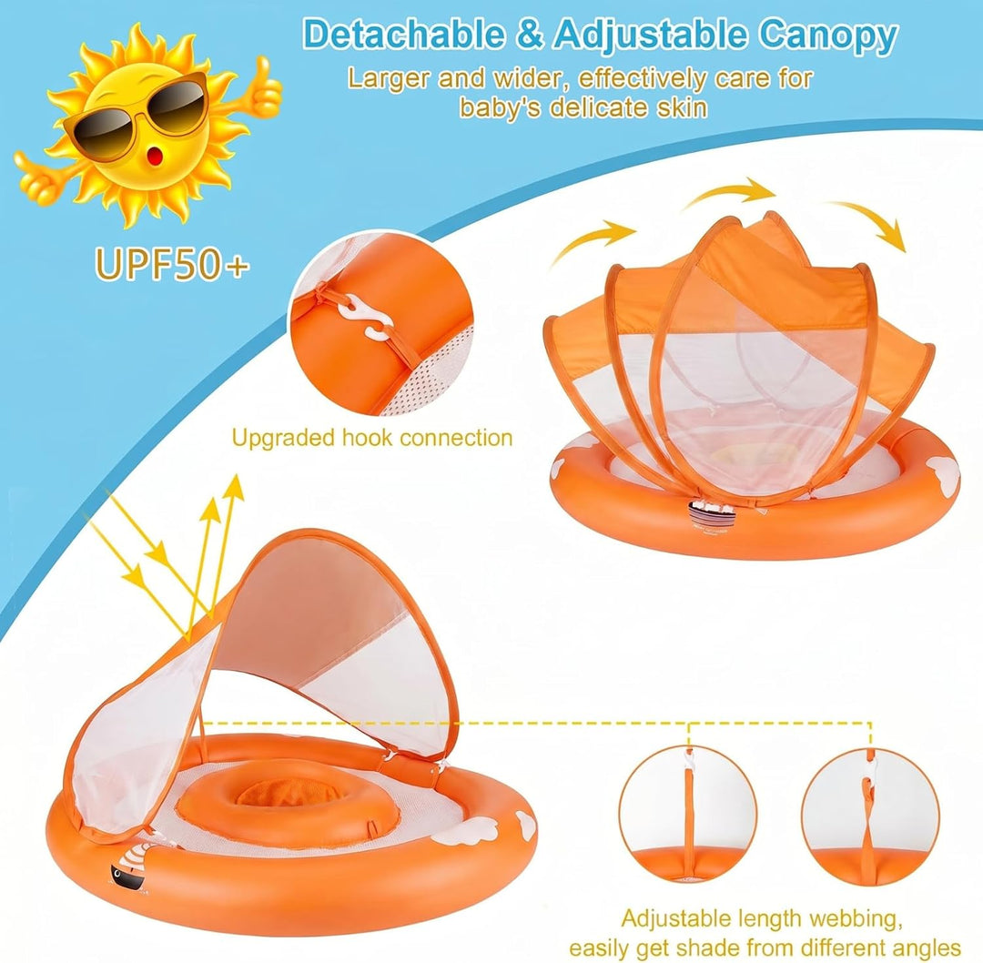 MYCARBON Baby Schwimmring mit verstellbare Schwimmsitz UPF50+ Sonnendach Spielzeug für Kinder Schwim