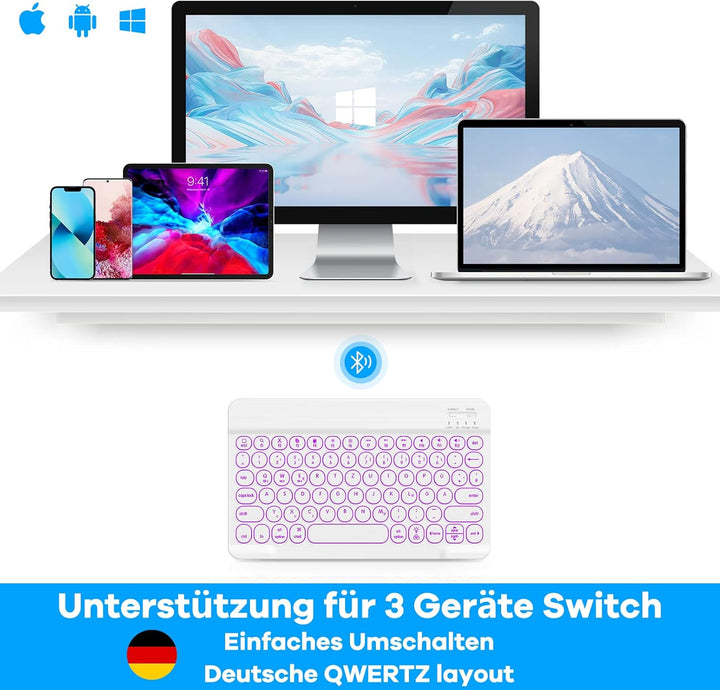 HUOBAO Bluetooth-Tastatur, kabellose Tastatur für iPad, iPhone, Android, Windows, Ultraschlanke wied