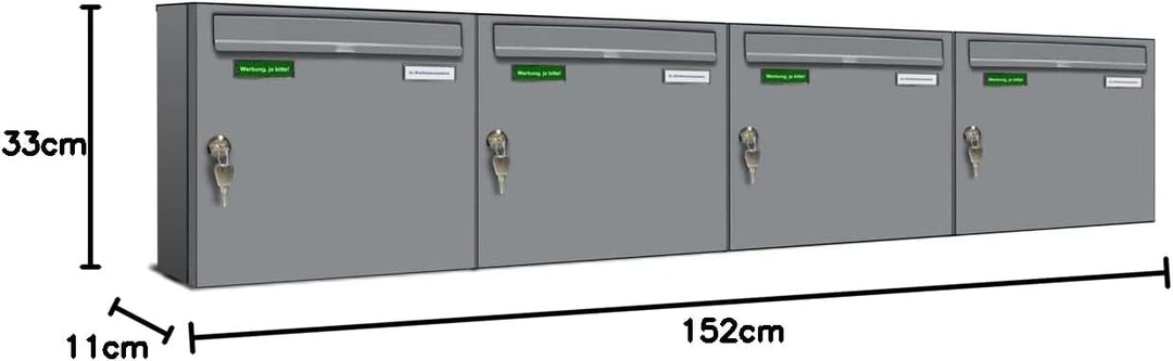 AL Briefkastensysteme Basic 4er Briefkasten RAL 9006 Weiss Aluminium Silber Edelstahl-farbig 4 Fach