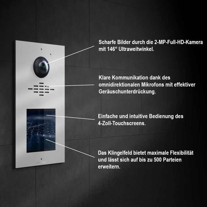 Metzler® Video-Türsprechanlage mit 2MP Weitwinkelkamera und IPS-Touchdisplay Verkehrsweiss RAL 9016