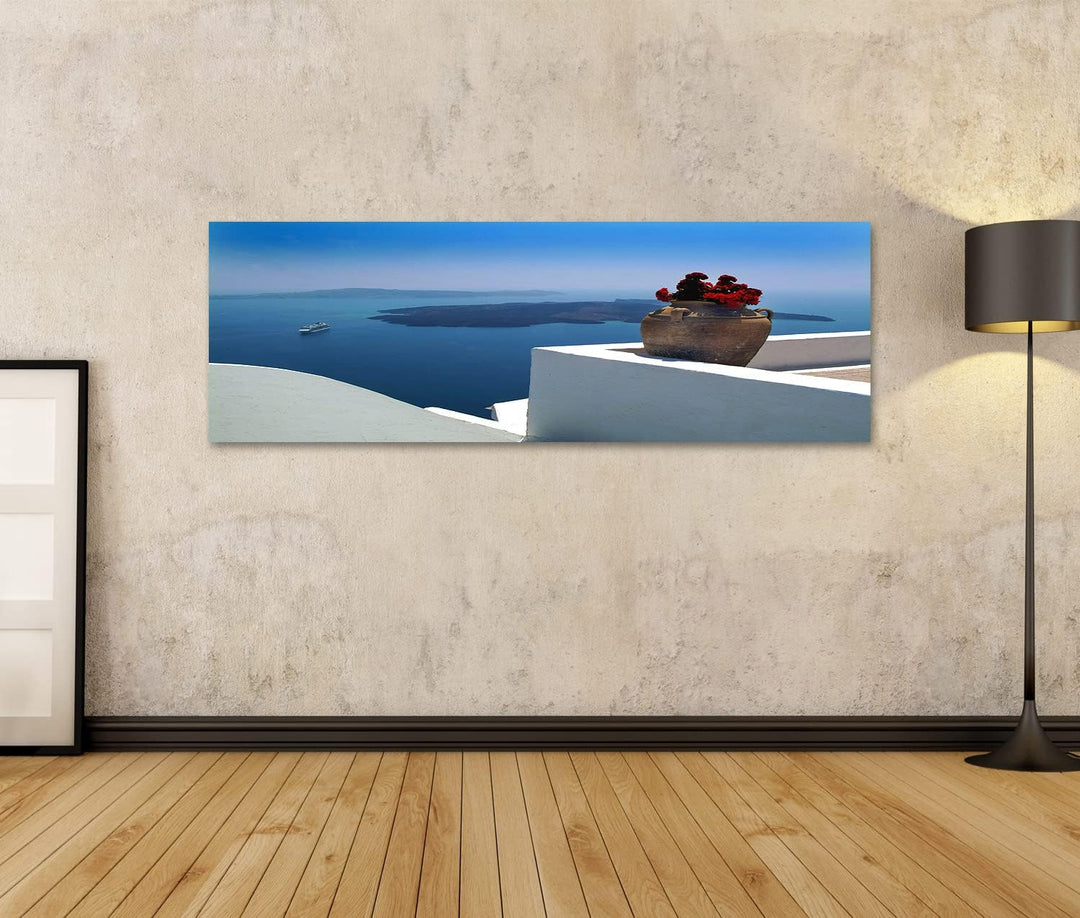 islandburner Bild auf Leinwand Santorini Griechenland Bilder Wandbilder Poster Leinwand 120x40cm - P
