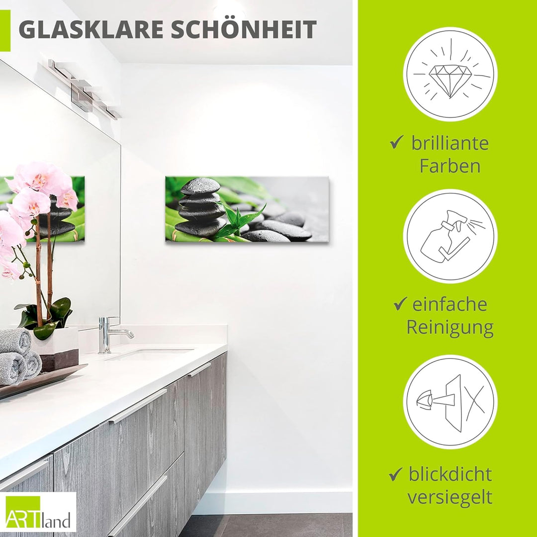 ARTland Glasbilder Wandbild Glas Bild einteilig 125x50 cm Querformat Asien Wellness Zen Steine Lavas