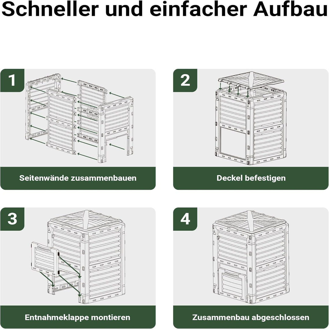 Wiltec Gartenkomposter 300 Liter 61 x 61 x 82 cm, Komposter aus Kunststoff für Bio- und Garten-Abfäl