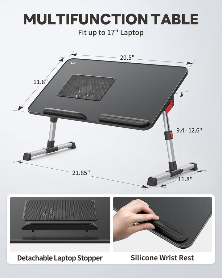 Kühltisch, Schreibtisch mit USB Anschluss, SAIJI Betttisch, Lapdesk mit Ventilator, Verstellbarer La