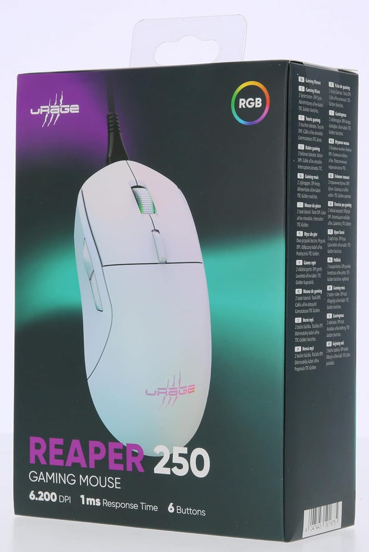 uRage Gaming-Maus mit Kabel „Reaper 250“ (Rainbow LED, ultra leicht, Rechtshänder, 6 programmierbare
