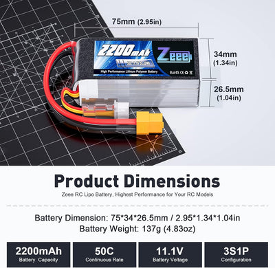 Zeee 3S Lipo Akku 50C 2200mAh 11,1V Kurze RC Batterie mit XT60 Stecker für RC Auto LKW RC Fahrzeuge