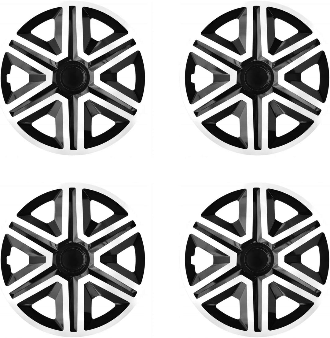 NRM Action 4 x Universal Radzierblenden Radkappen Satz 4er Set Auto KFZ Zoll (Weiss-Schwarz, 14") We