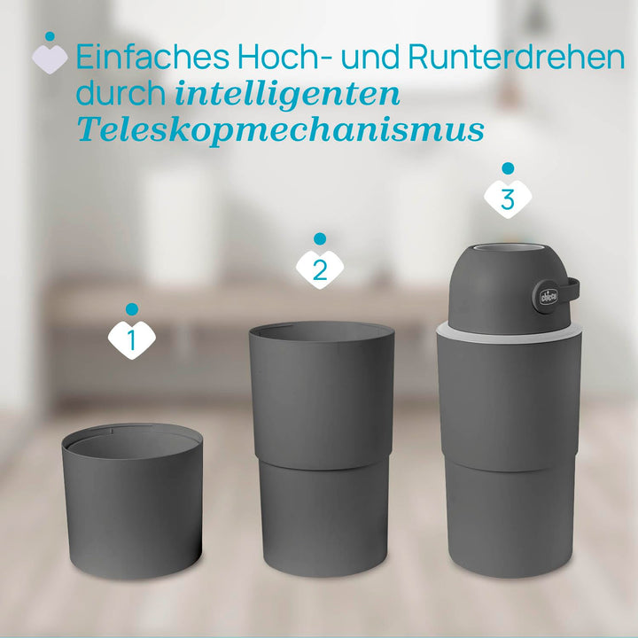 Chicco Windeleimer XL Geruchskontrolle, kompakte und platzsparende Windelentsorgung, fasst bis zu 45