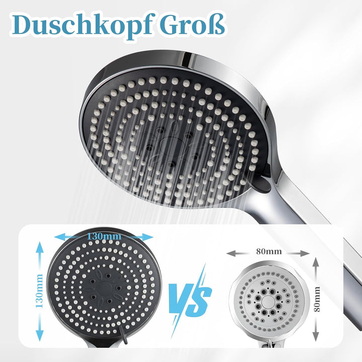 OFFO Duschkopf mit Schlauch und Halterung, Duschkopf Gross mit 6 Strahlarten, Duschbrause für Duschk