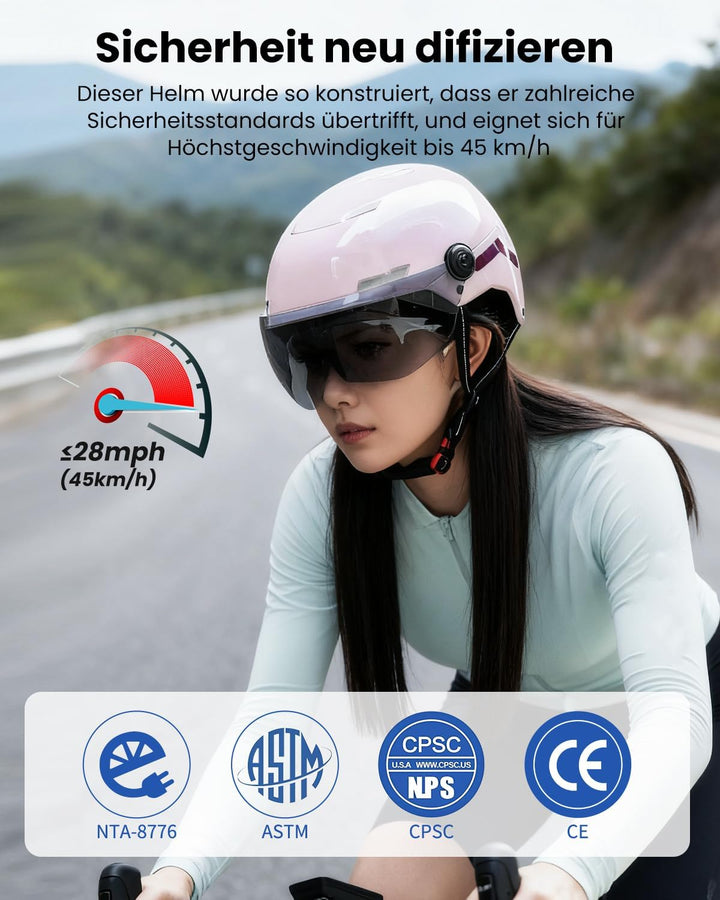 ILM Fahrradhelm Herren Damen mit Visier und LED Licht Beleuchtung Automatischem G-Sensor für Blinker