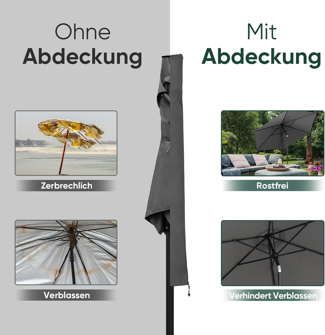 Sekey Schutzhülle für Ø 300 cm Sonnenschirm, Abdeckhauben für Sonnenschirm Dunkelgrau 175 x 27,5/35,