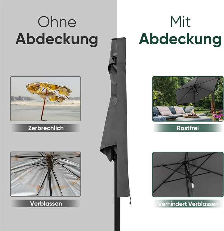 Sekey Schutzhülle für Ø 300 cm Sonnenschirm, Abdeckhauben für Sonnenschirm Dunkelgrau 175 x 27,5/35,