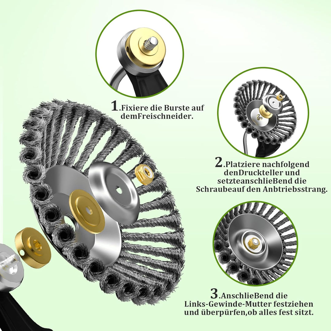 Profi Unkrautbürste für Freischneider,Wildkrautbürste für Motorsense mit 25,4mm Bohrung,Drahtbürste