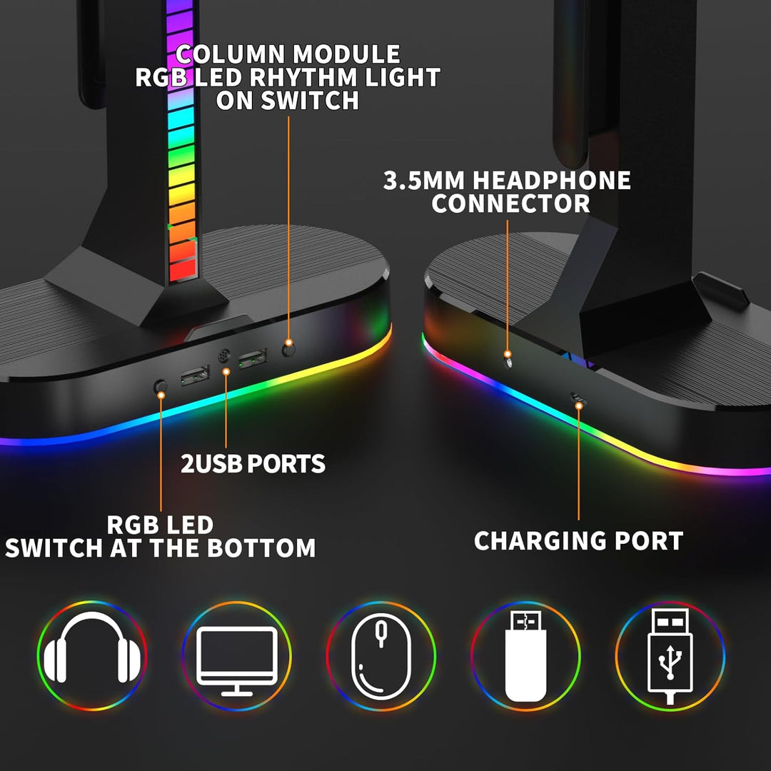 ALACOO Dual Headset Halterung mit LED-Beleuchtung, Headset Ständer RGB, Kopfhörer Ständer, Gaming Ko