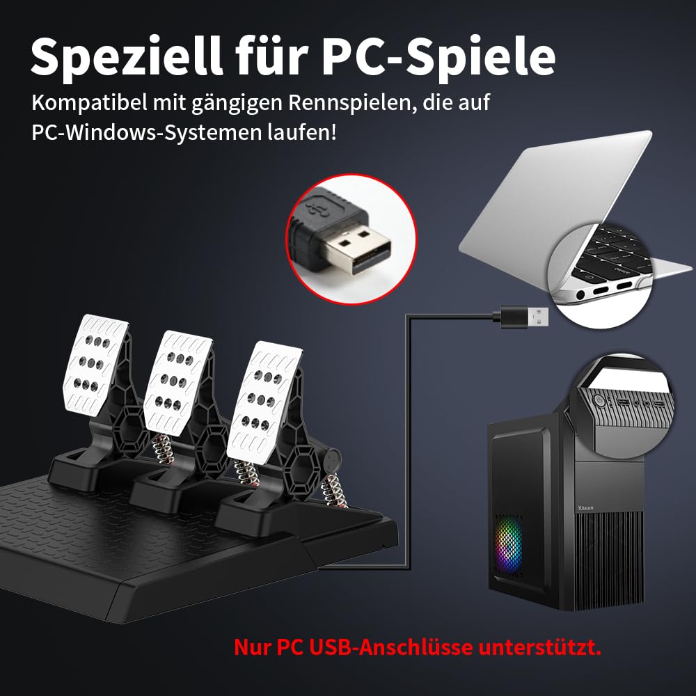 DOYO Racing Pedale, PC Gaming Lenkrad Pedal Set, Austauschbare Federn, Einstellbar, Kompatibel mit P