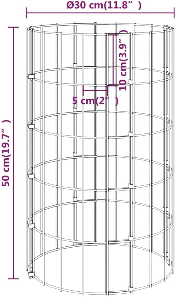WIFESE 30x200 cm 4 Stück Gabionen Hochbeet Rund Gabionenkorb Gabionenwand Gabionen Zaun Steinkorb Ga