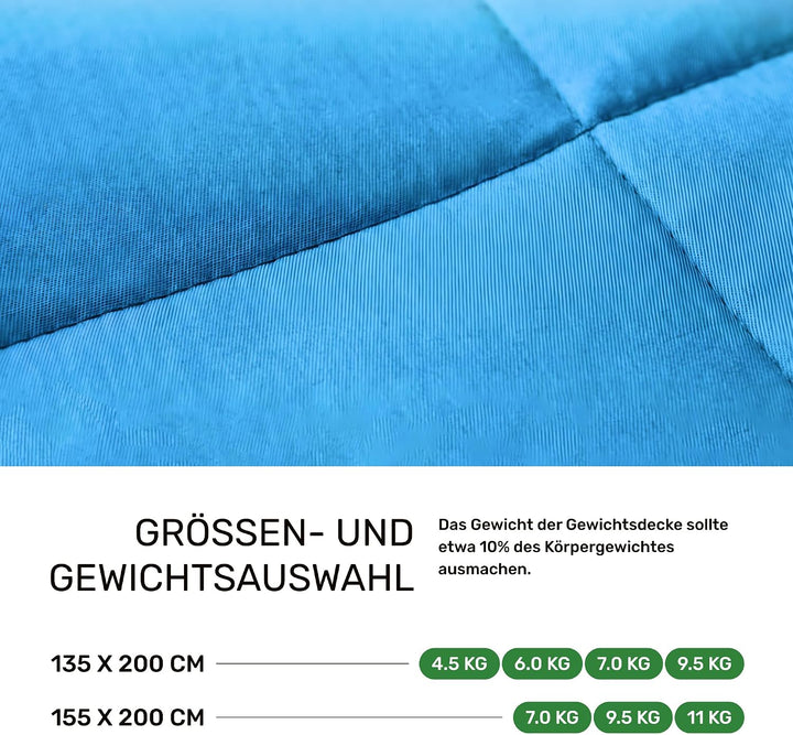 Dailydream Gewichtsdecke 155x200cm, 11 kg, Baumwolle, Blau | Gewichtsdecke mit atmungsaktiver Baumwo