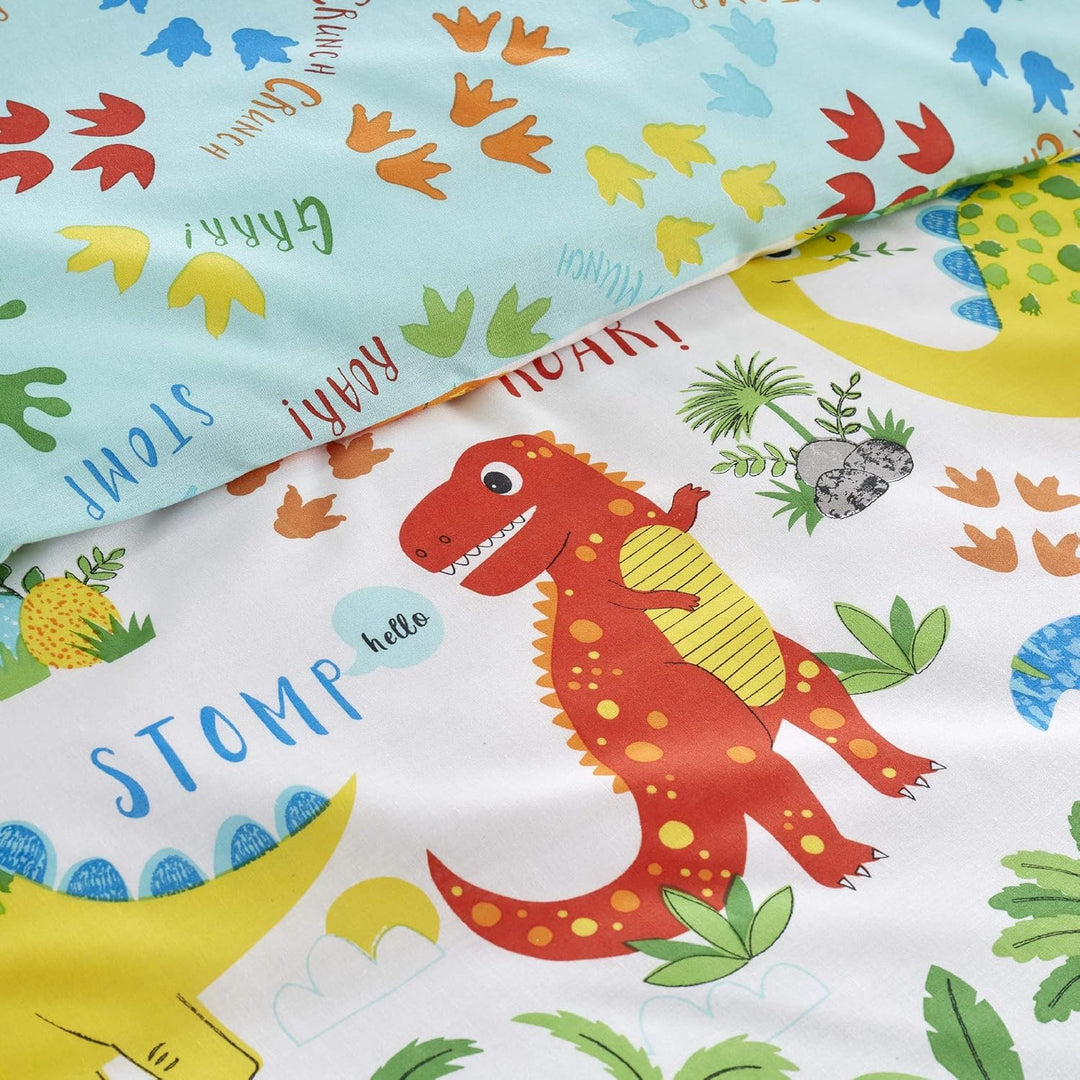 Happy Linen Company Mädchen/Jungen Bettwäsche-Set - mit niedlichen Dinosauriern - wendbar - Einzelbe