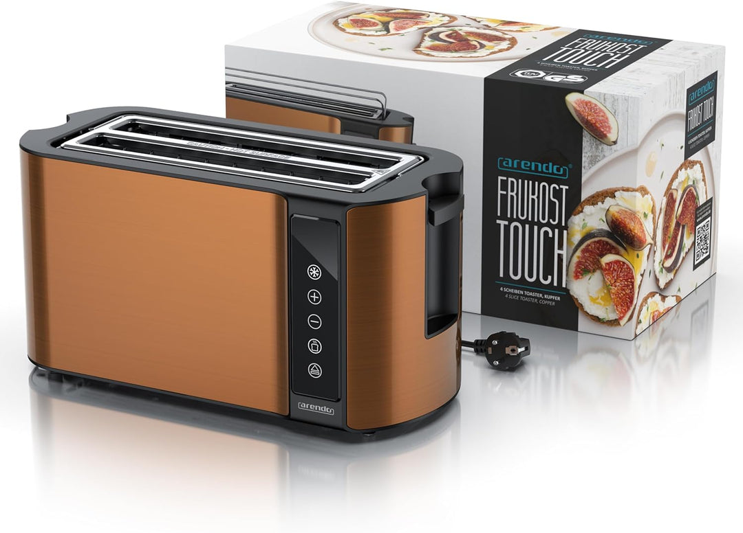 Arendo - Edelstahl Toaster Langschlitz 4 Scheiben- Touchscreen – Doppelwandgehäuse – Integrierter Br