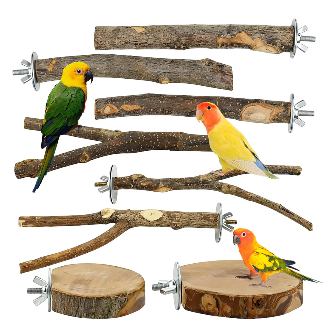 YUDAWN 8 Stück Vogelspielzeug, Wellensittich Spielzeug Naturholz Vogel Sitzstangen Vogelständer Voge