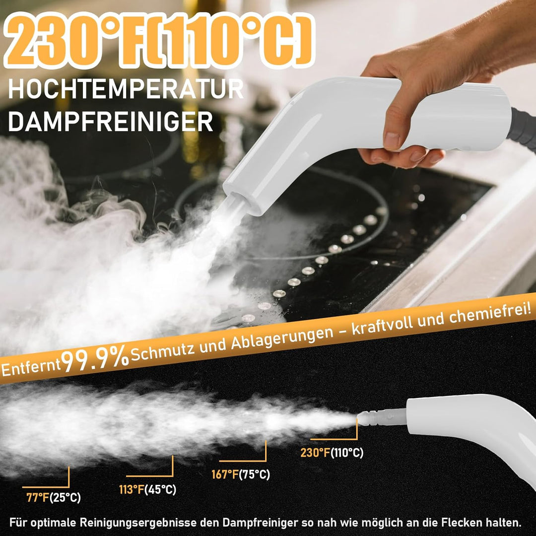 Dampfreiniger Handgerät, 1500W Leistungsstarker Steam Cleaner mit 6 Bürstenköpfen, 220V Mehrzweckdam