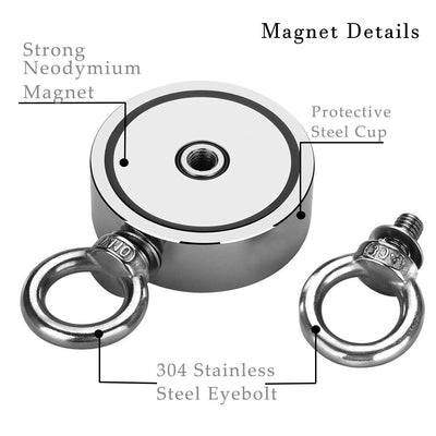 Powmag 480KG Haftkraft Doppelseitig Neodym Ösenmagnet, N52 Super Extra Starker Magnet zum Magnetfisc