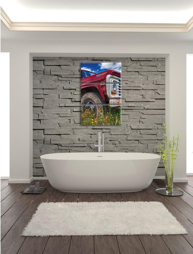 Pixxprint USA Truck auf Blumenwiese 3Teiler 120x80 cm Leinwandbild Wandbild Kunstdruck