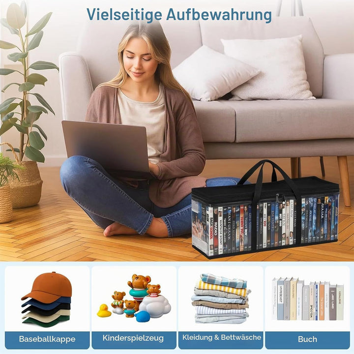 DVD Aufbewahrungstaschen 4er Set, Grosse Kapazität für 160 DVDs/CDs, Transparente PVC Media Organize