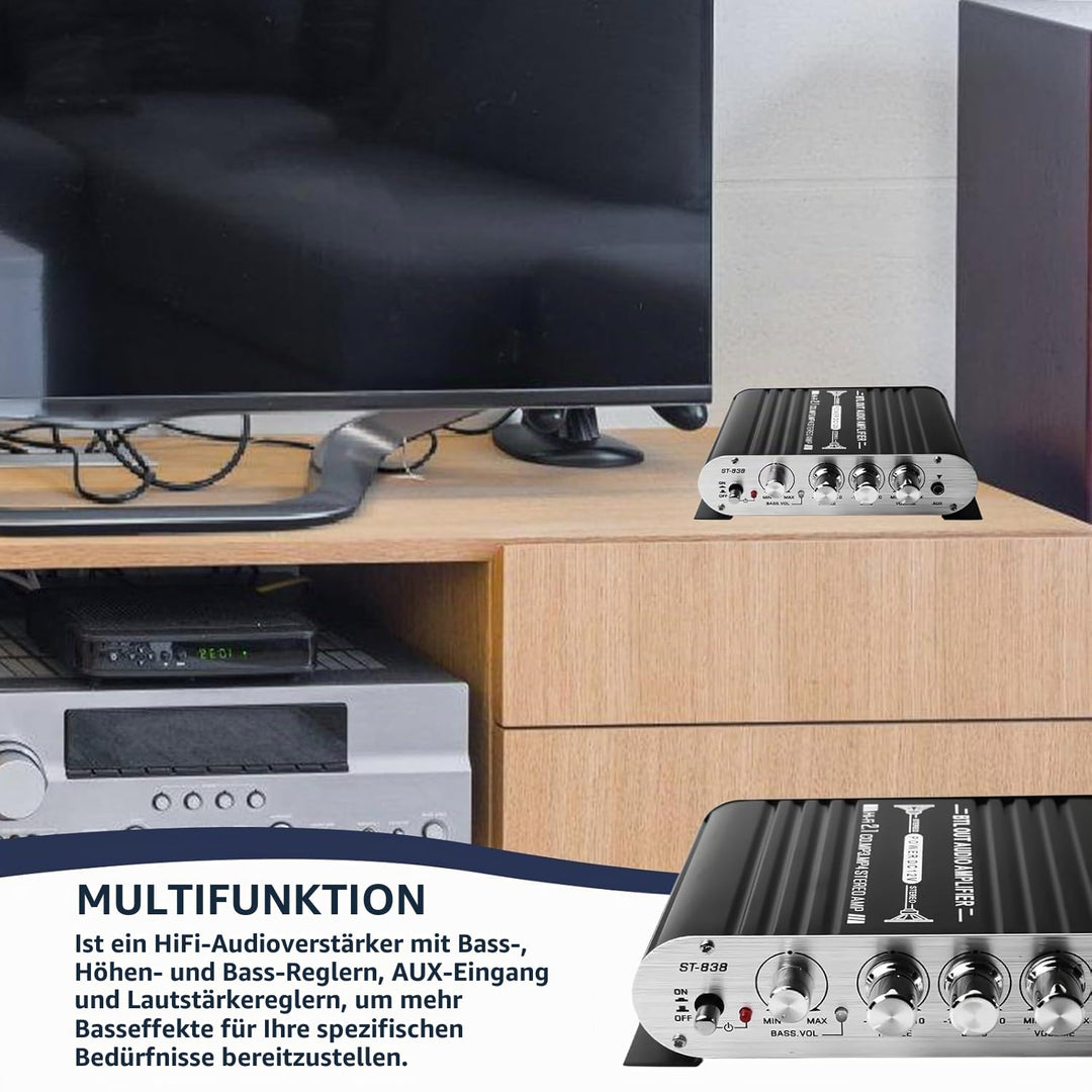 HiFi Audio Verstärker, RMS 20Wx2+40W ST-838 Mini Hifi Verstärker mit Subwoofer Ausgang KlasseD, Ster