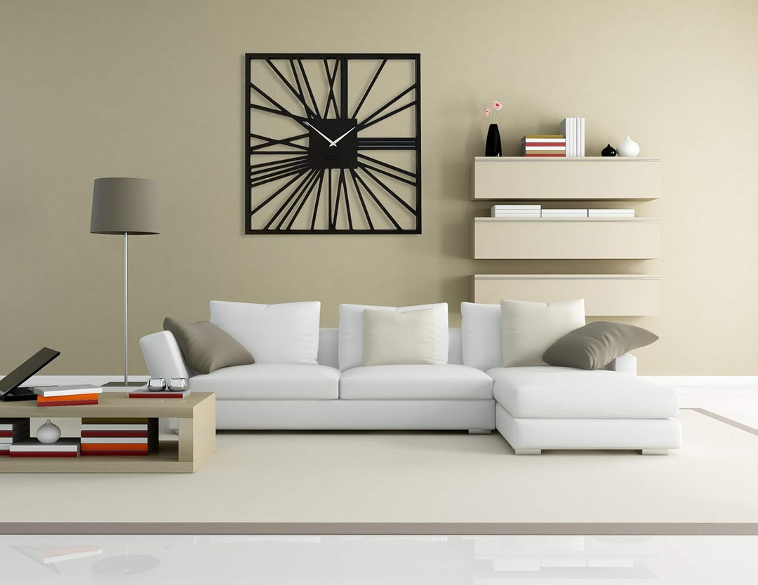 FLEXISTYLE Gross EKO wanduhr quadratisch XXL ohne tickgeräusche LOFT Grande Schwarz Quadrat 80cm! (D