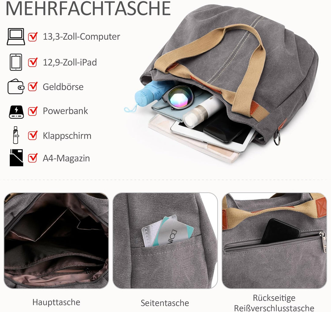 DIRRONA Casual Damen Segeltuch Umhängetasche Gross Kapazität Handtasche Reise Schultertasche Multifu
