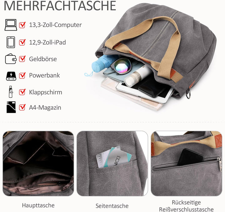 DIRRONA Casual Damen Segeltuch Umhängetasche Gross Kapazität Handtasche Reise Schultertasche Multifu