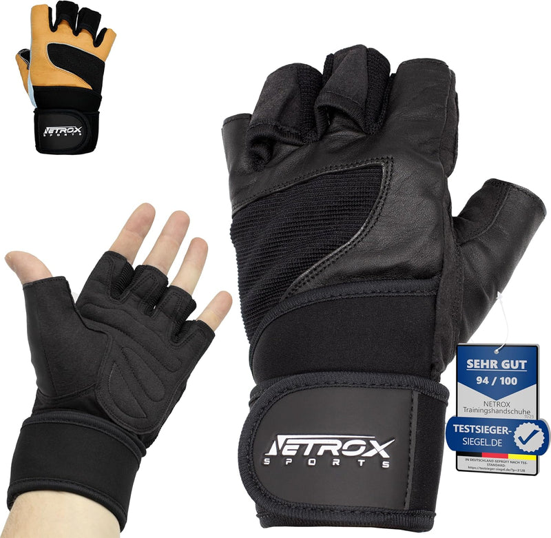 NetroxSports® Professionelle Fitnesshandschuhe mit Handgelenkbandage für schwere Gewichte | echtes L