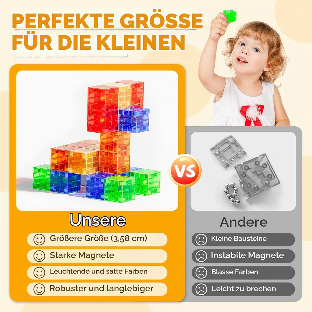 Magnetische Bausteine, Magnetische Bauwürfel für Kleinkinder von 1 bis 3 Jahren, Jungen und Mädchen,