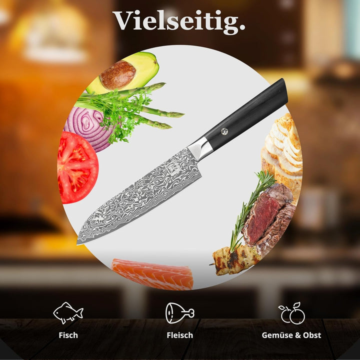 zayiko Black Edition Damastmesser kleines Santoku Messer 13,00 cm Klinge extrem scharf aus 67 Lagen