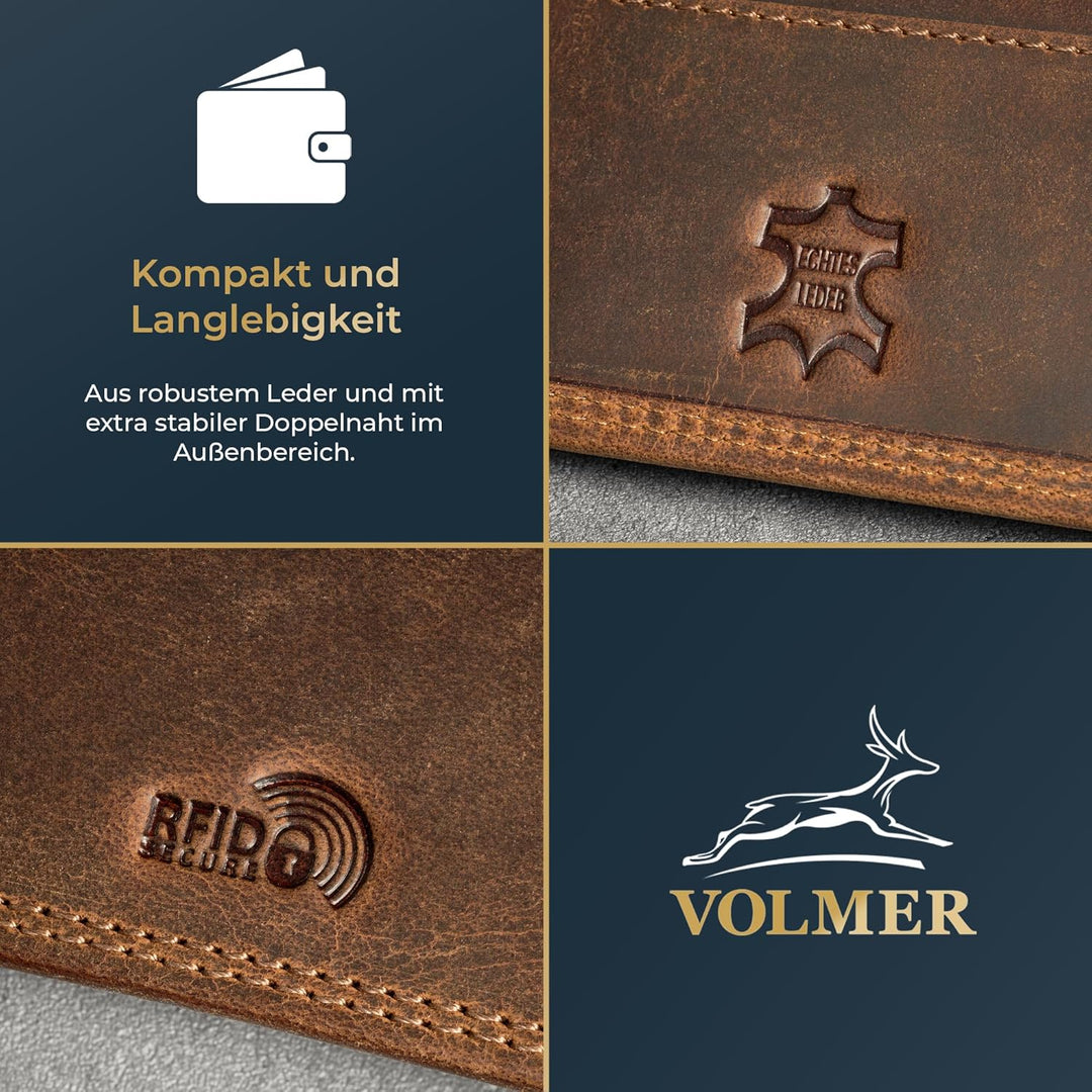 Fa.Volmer® Herren Leder Geldbörse braun mit RFID-Schutz Echtleder Geldbeutel Portemonnaie Used Look