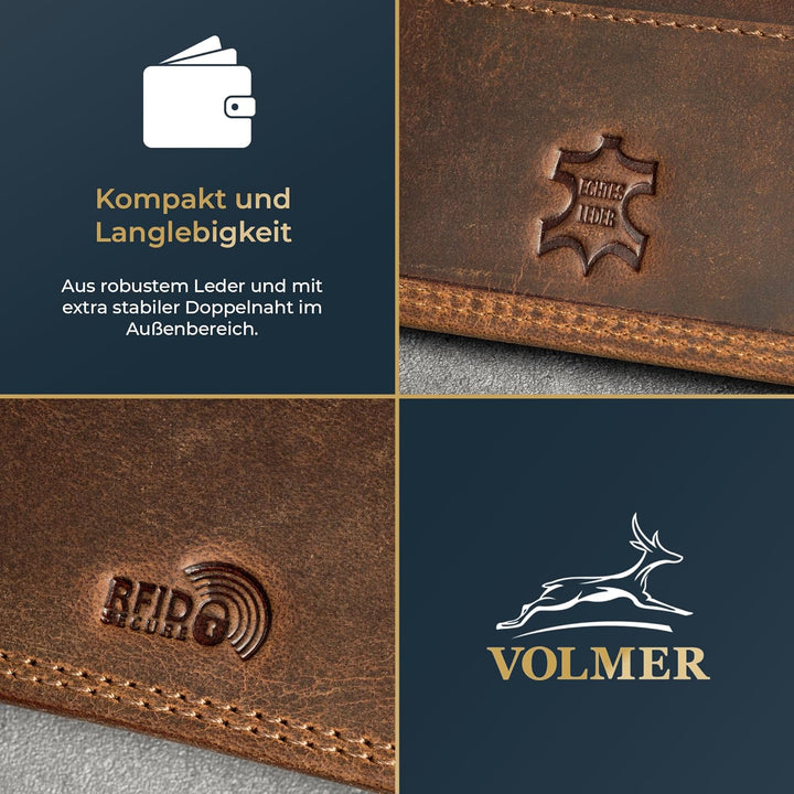 Fa.Volmer® Herren Leder Geldbörse braun mit RFID-Schutz Echtleder Geldbeutel Portemonnaie Used Look