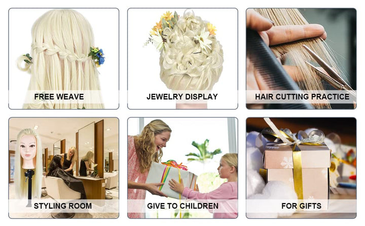 Trainingskopf, 71 cm, mit 100 % Kunsthaar, Mannequin-Kopf für Kosmetologie, mit Tischklemme 613, 613