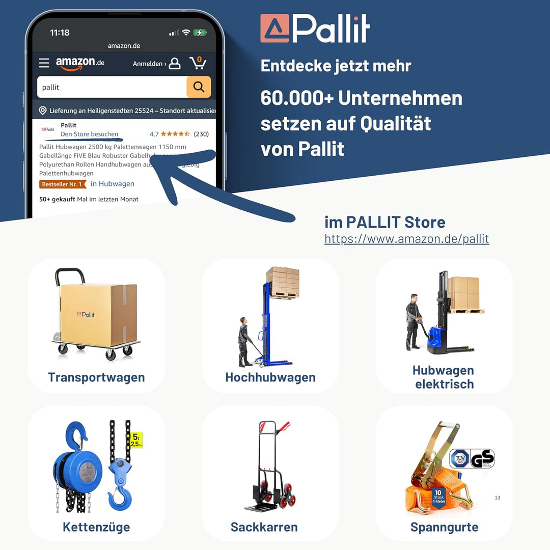 Pallit Flaschenzug CHAIN-M | 2000 kg Tragkraft | 2,5 m Hubhöhe | robuste Stahlkette | Seilzug mit 36